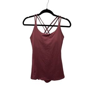 Icyzone dark pink cross back workout tank w/built in bra, women’s size S